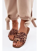 Dámské ploché pantofle s ozdobným detailem z eko semiše s leopardím vzorem Selavine