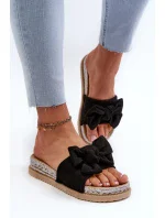 Dámske papuče na platforme s mašľou, čierne Aflia