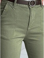Dámske bavlnené nohavice slim fit s opaskom TAIRONIK khaki FashionStreet UY2547 Dámske bavlnené nohavice slim fit s opaskom TAIRONIK khaki FashionStreet UY2547