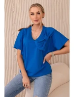 Bavlnená blúzka s ozdobnou mašľou v chrpovo modrej farbe