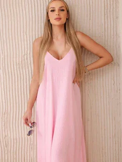 Mušelínové šaty bez ramienok svetlo ružové