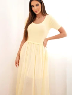 Dámske bavlnené midi šaty s krátkymi rukávmi a rozšírenou spodnou časťou žlté