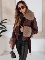 Dámska kožená bunda s kožušinou bordová FashionStreet TY5208 Dámska kožená bunda s kožušinou bordová FashionStreet TY5208