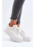Sneakersy Damskie Na Platformie Eko Skóra Białe Vhisper