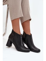 Skórzane Botki Ocieplane Na Słupku Czarne Ivessara