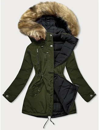 Dámska obojstranná zimná bunda khaki black (w557-1big) Dámska obojstranná zimná bunda khaki black (w557-1big)