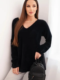 Dámsky vlnený sveter s výstrihom do V čierny