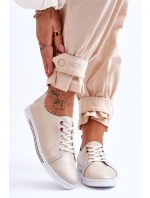 Damskie Skórzane Trampki Beżowe S.Barski LR268R