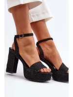 Jeansowe Sandały Na Słupku Czarne Acrana