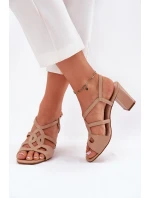 Damskie Sandały Na Obcasie Słupku Sergio Leone SK884 Beżowe