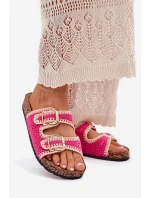 Szydełkowe Klapki Damskie Ze Złotymi Klamrami Fuksja Fenira