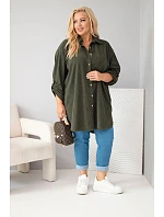 Dámska košeľa Plus Size z viskózového manšestru s odnímateľnými rukávmi v khaki farbe Dámska košeľa Plus Size z viskózového manšestru s odnímateľnými rukávmi v khaki farbe
