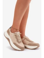 Zamszowe Sneakersy Damskie Na Platformie Big Star RR274A345 HI-POLY SYSTEM Ciemnobeżowe