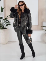 Dámska kožená bunda s kožušinou čierna FashionStreet TY5209 Dámska kožená bunda s kožušinou čierna FashionStreet TY5209