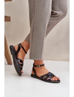 Skórzane Sandały Damskie Na Płaskim Obcasie Zazoo 3688 Czarne