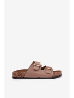 Klapki Damskie Ze Złotymi Klamrami I Przeszyciami Khaki Lunera