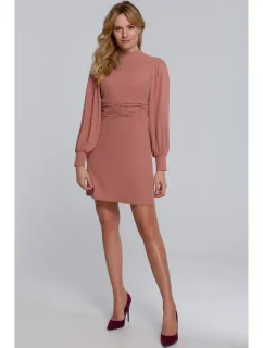 K078 Šaty s naberaným pásom - ružové