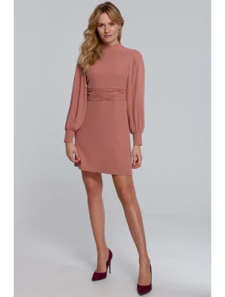 K078 Šaty s naberaným pásom - ružové