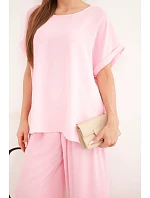 Dámske Plus veľkosť blúzka a široké nohavice Candy Pink