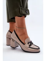 Półbuty Damskie Na Słupku Lakierowane Beżowe D&A MR38-973