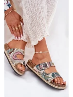 Wzorzyste Klapki Damskie Na Korkowej Platformie Z Klamrami Lee Cooper LCW-25-35-3483L Multikolor