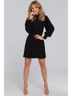 K078 Šaty s naberaným pásom - čierne
