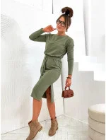 Dámske midi šaty v khaki farbe s opaskom (773)