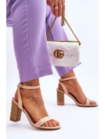 Zamszowe Sandały Na Plecionym Słupku Beżowe Selila