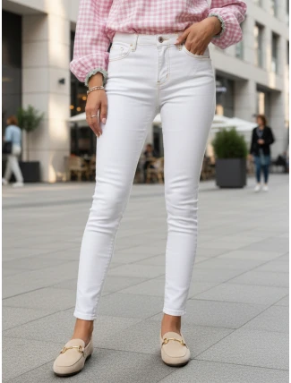 Dámske skinny džínsy s vysokým pásom biele FashionStreet UY2863
