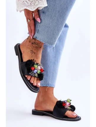 Klapki Z Ozdobnymi Koralikami S.Barski KV-2775-47 Czarne