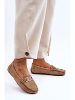 Damskie Modne Zamszowe Mokasyny Brązowe Rabell