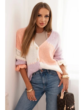 Dámsky sveter na gombíky pruhovaný fialový + marhuľový Dámsky sveter na gombíky pruhovaný fialový + marhuľový