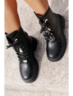 Eko Skórzane Botki Workery Damskie Z Przypinkami Czarne Rianael