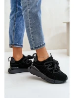 Zamszowe Sneakersy Damskie Na Platformie Z Grubym Sznurowaniem Artiker 54C1464 Czarne