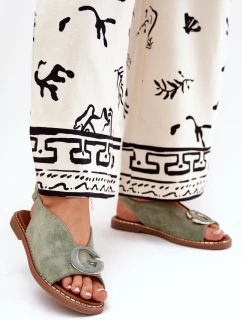 Płaskie Sandały Z Ozdobą Zielone Haliones