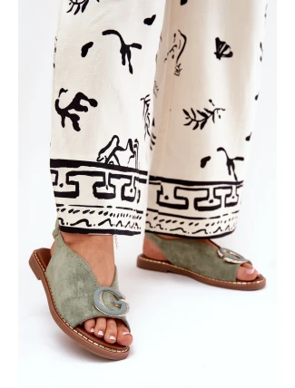 Płaskie Sandały Z Ozdobą Zielone Haliones