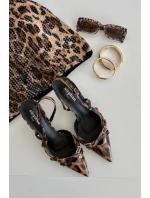 Czółenka Z Odkrytą Piętą I Paseczkami Panterka Brązowe Ravira