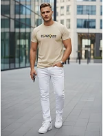 Pánske bavlnené tričko so streetwearovou potlačou béžovej farby FashionStreet NX0145R