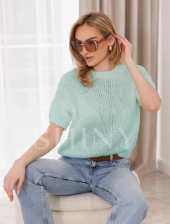 Dámsky voľný sveter s krátkymi rukávmi v neónovej ružovej farbe (760ART)