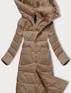 Dámska prešívaná dlhá zimná bunda Libland Dark Beige (7767)