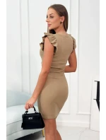 Šaty s nariasenými rukávmi camel