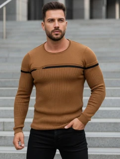 Pánsky sveter ťavej farby cez hlavu FashionStreet WX1625
