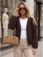 Dámska oversizeová kordová bunda s kapucňou, čokoládová, FashionStreet TY6061