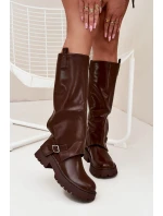 Ocieplane Kozaki Z Wywiniętą Cholewką I Klamrą Czekoladowe Fiorae