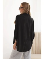 Dámska košeľa s viskózou, ozdobnými gombíkmi a golierom čierna