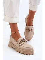 Skórzane Mokasyny Damskie Z Ozdobą Laura Messi 2780 Beżowe