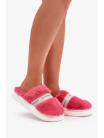 Papuče z umelej kožušiny s ozdobným remienkom ružové Savalithea