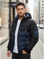 Pánska zimná bunda s kapucňou tmavomodrá a čierna FashionStreet TX5098