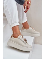Damskie Skórzane Sneakersy CheBello 4411 Jasnobeżowe
