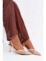 Sandály z pleteniny na jehlovém podpatku světle béžové Hanelis